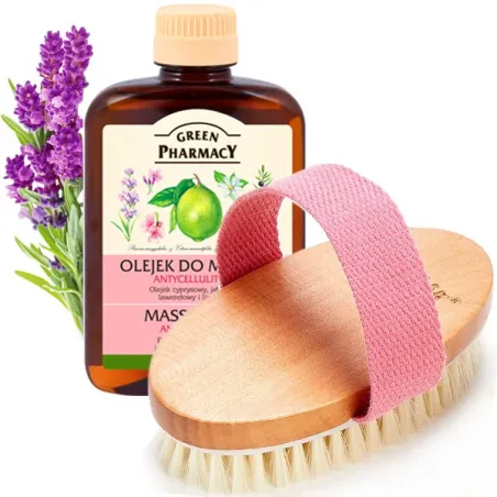 Szczotka antycellulitowa do masażu z olejkiem różowa ZESTAW Przed i Po