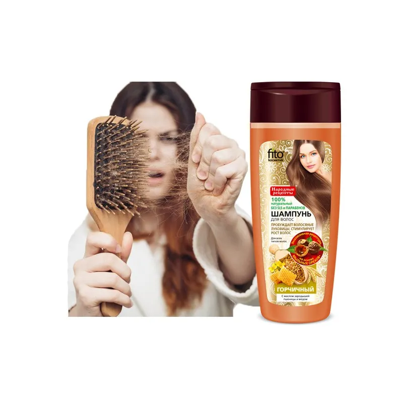 Fitokosmetik szampon do włosów z gorczycą olejeki z kiełków pszenicy miodem na porost włosów 270ml