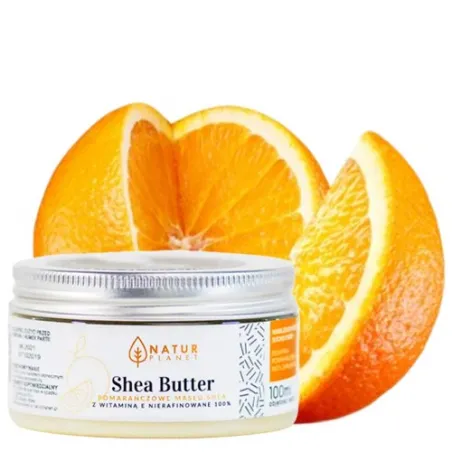 Masło Shea nierafinowane do twarzy i ciała pomarańczowe z witaminą E Natur Planet 100g