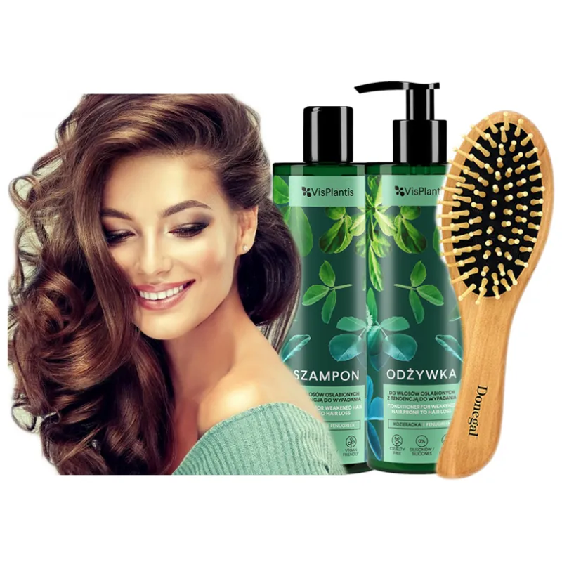Vis Plantis szampon na wypadające włosy + odżywka kozieradka rzepa + szczotka ZESTAW 400ml