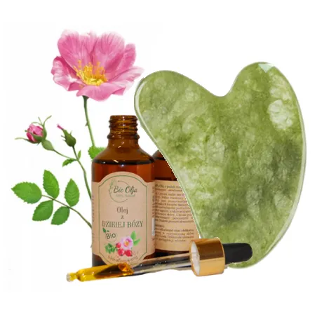 Bio Olja olej z dzikiej róży + kamień Gua Sha ZESTAW