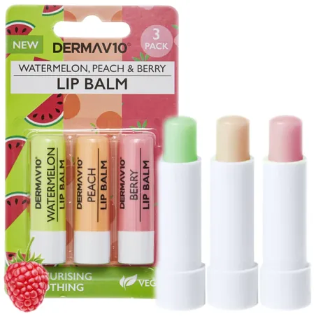 DermaV10 balsam do ust - pomadka ochronna 3 sztuki ZESTAW