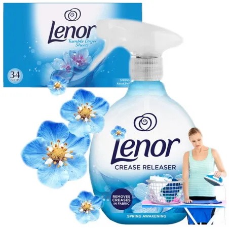 Lenor Żelazko w sprayu płynie do prasowania + Chusteczki zapachowe do suszarki ZESTAW wiosenny