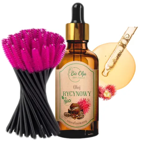 Bio Olja olej rycynowy na rzęsy brwi nierafinowany bez konserwantów + aplikatory szczoteczki ZESTAW