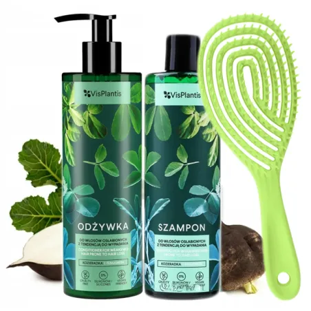 Vis Plantis Szampon przeciw wypadaniu włosów + Odżywka Kozieradka SZCZOTKA do zabiegu