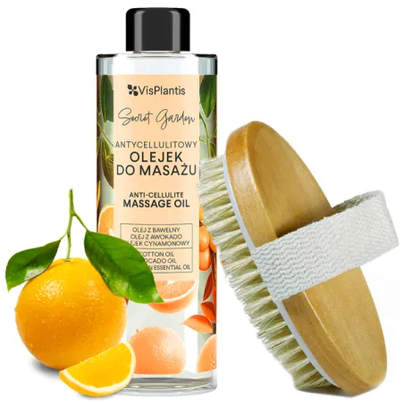 Szczotka do masażu na sucho antycellulitowa na cellulit masażer + OLEJEK pomarańczowy