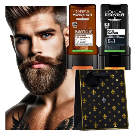 Symboliczny prezent dla mężczyzny drobny praktyczny trafiony chłopaka faceta zestaw kosmetyków żele pod prysznic Loreal