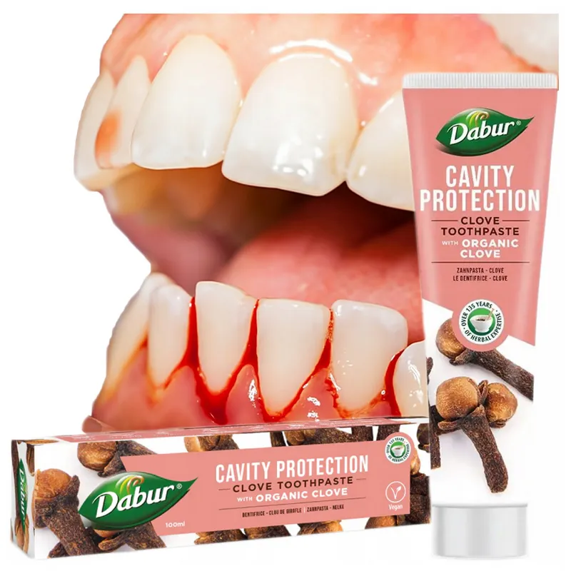 Dabur goździkowa pasta do zębów wrażliwych na krwawiące dziąsła próchnice bez fluoru bez cukru aluminium 100ml