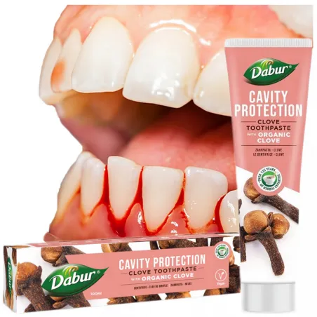 Dabur goździkowa pasta do zębów wrażliwych na krwawiące dziąsła próchnice bez fluoru bez cukru aluminium 100ml