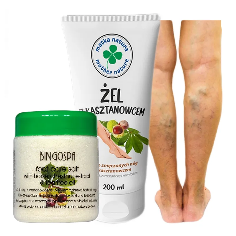 Maść z Kasztanowca na żyły nogi żylaki opuchnięte kostki żylaki w ciąży + sól z kasztanowca zestaw