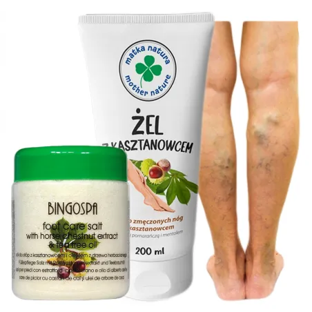 Maść z Kasztanowca na żyły nogi żylaki opuchnięte kostki żylaki w ciąży + sól z kasztanowca zestaw