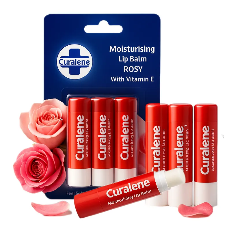 Curalene pomadka balsam ochronna do ust z witaminą E mocno nawilżająca suche popękane na LATO ZIMĘ różana 3 sztuki zestaw