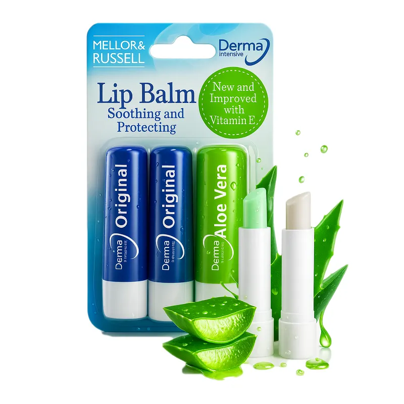 DermaV10 balsam do ust - Pomadka ochronna do ust mocno nawilżająca suche popękane bezbarwne na LATO i ZIMĘ 3 sztuki ZESTAW