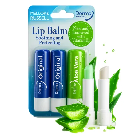 DermaV10 balsam do ust - Pomadka ochronna do ust mocno nawilżająca suche popękane bezbarwne na LATO i ZIMĘ 3 sztuki ZESTAW