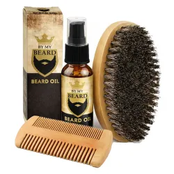 Zestaw do brody szczotka grzebień drewniany olejek Deniro