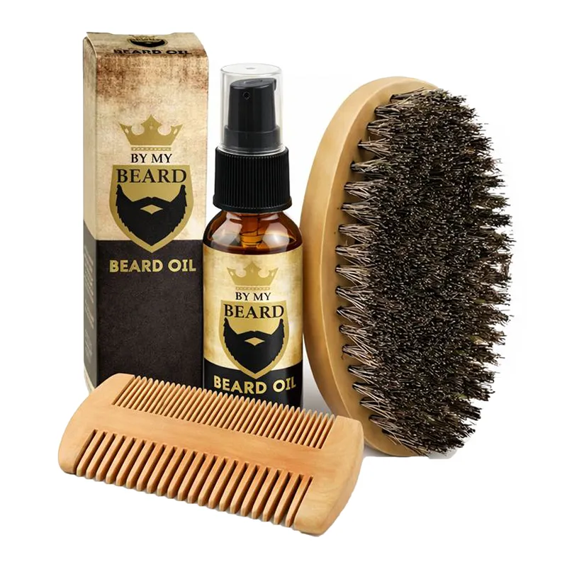 Zestaw do brody szczotka grzebień drewniany olejek Deniro