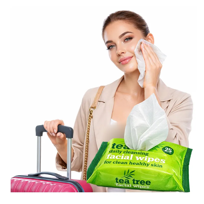 Chusteczki nawilżane do twarzy demakijażu mycia odświeżenia Bez Spłukiwania Tea Tree 25 sztuk