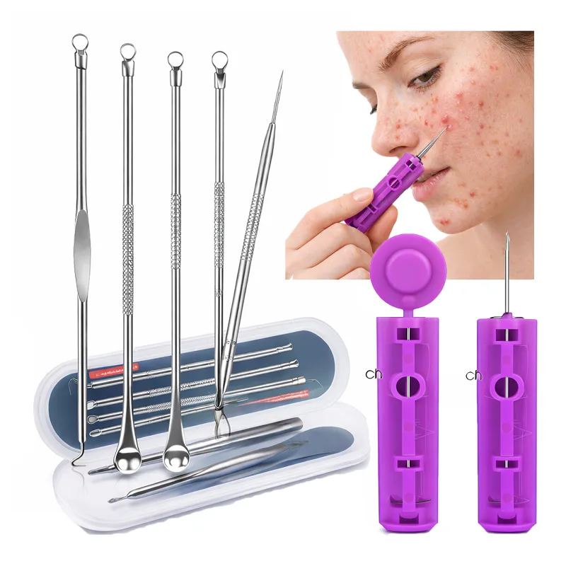 Przyrząd do wyciskania pryszczy wągrów usuwania zaskórników łyżeczki + IGŁA zestaw
