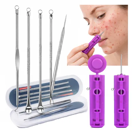Przyrząd do wyciskania pryszczy wągrów usuwania zaskórników łyżeczki + IGŁA zestaw