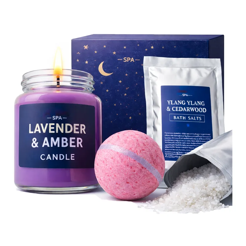 Świeca zapachowa na prezent + Kula do kąpieli + Sól ZESTAW