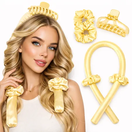 Jedwabny wałek do robienia loków kręcenia włosów + gumki + spinka zestaw LAROXY