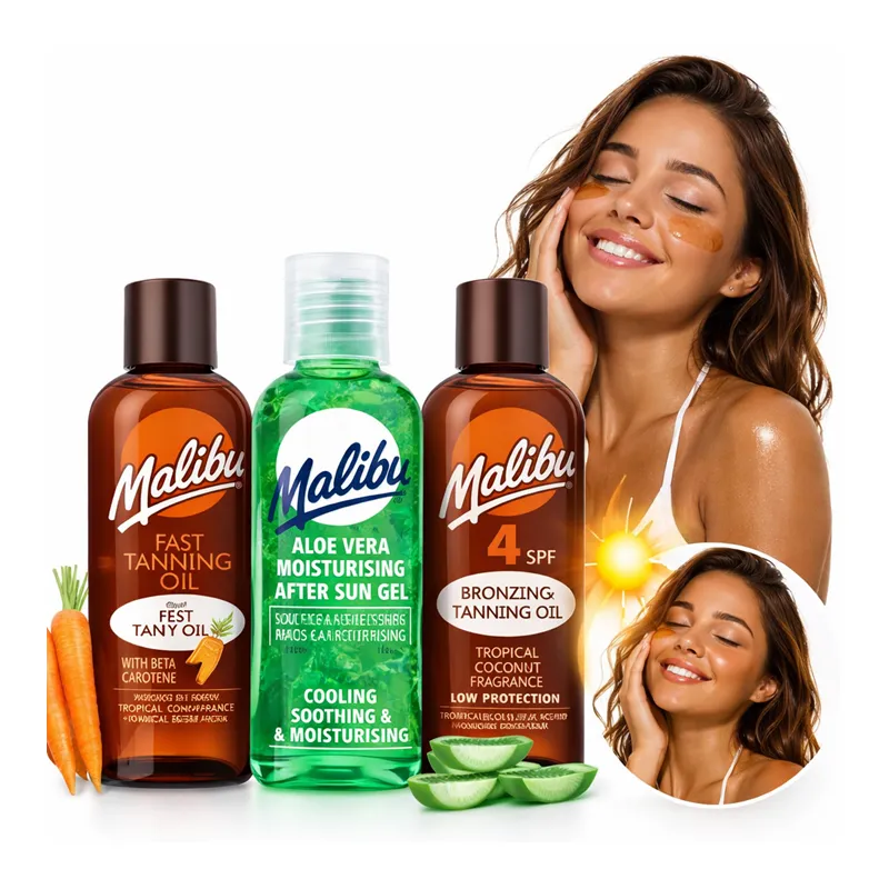 Malibu olejek do opalania przyspieszający opalanie brązujący przyśpieszacz opalania po opalaniu żel aloesowy ZESTAW