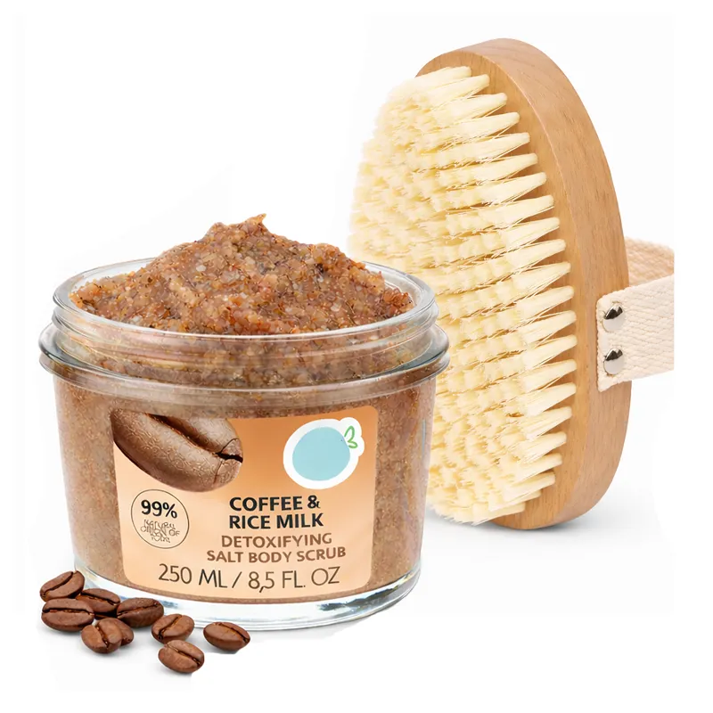 Zestaw antycellulitowy peeling kawowy na cellulit + szczotka do masażu na sucho