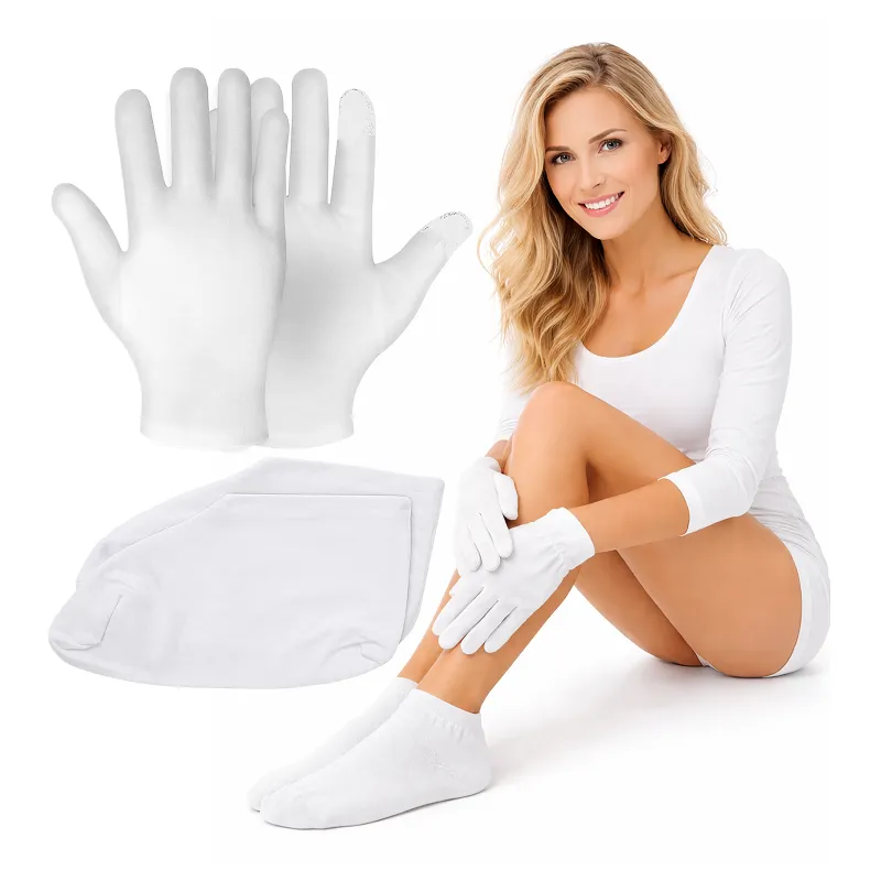 Bawełniane RĘKAWICZKI na noc kosmetyczne + SKARPETKI do zabiegów kremów parafiny