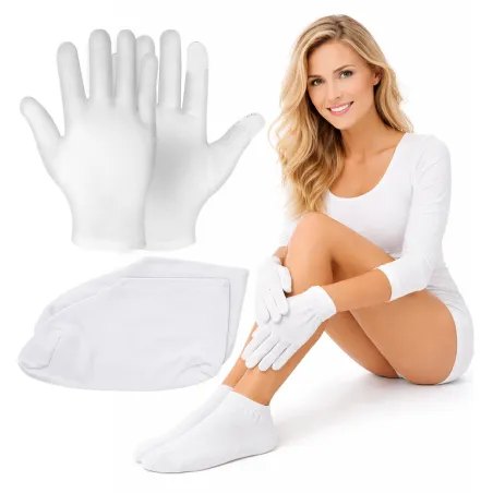 Bawełniane RĘKAWICZKI na noc kosmetyczne + SKARPETKI do zabiegów kremów parafiny