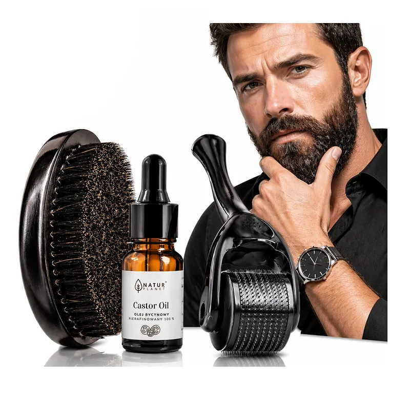 DERMA ROLLER do brody na porost wałek na zagęszczenie 0,5mm OLEJEK SZCZOTKA