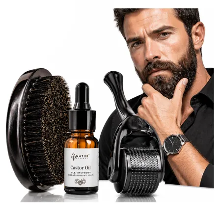 DERMA ROLLER do brody na porost wałek na zagęszczenie 0,5mm OLEJEK SZCZOTKA