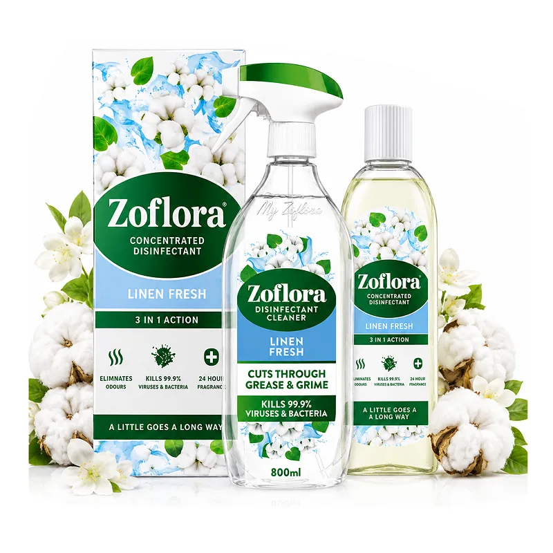 Zoflora Linen Fresh Zestaw 800 ml + 120 ml – Spray i Koncentrat do Dezynfekcji oraz Czyszczenia Domu