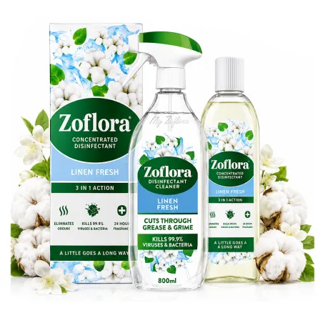 Zoflora Linen Fresh Zestaw 800 ml + 120 ml – Spray i Koncentrat do Dezynfekcji oraz Czyszczenia Domu
