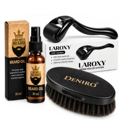 Derma Roller do Brody 0,5 mm na Zagęszczenie Zarostu + Olejek + Kartacz