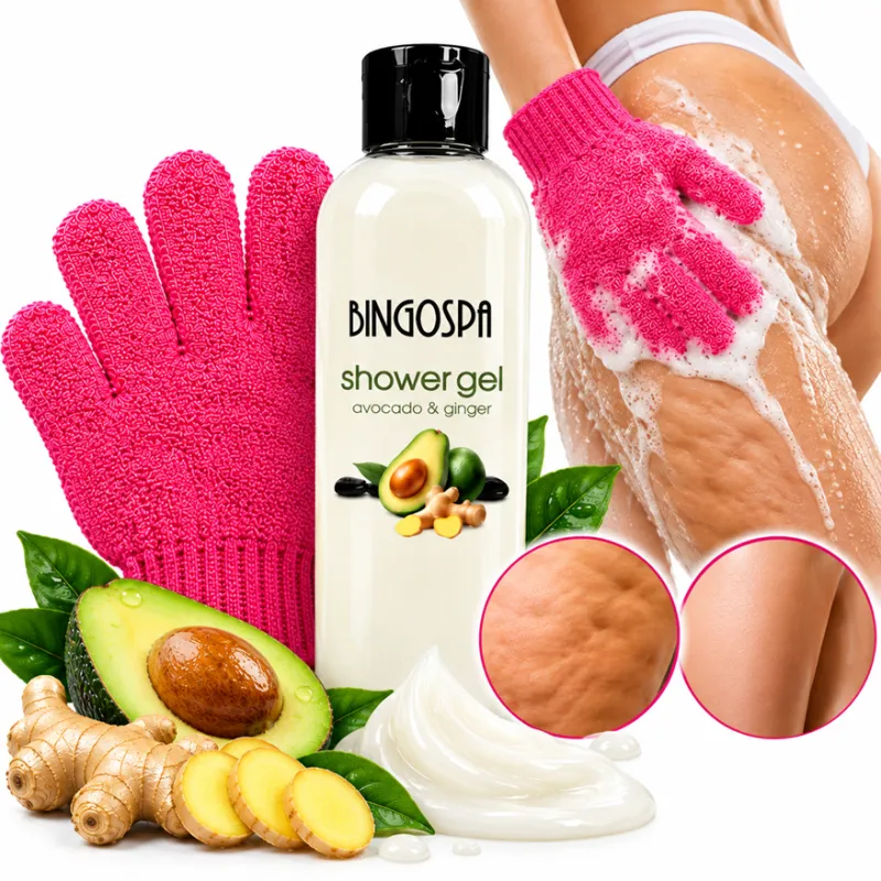 BingoSpa żel pod prysznic antycellulitowy na cellulit ujędrniający + rękawica do masażu zestaw