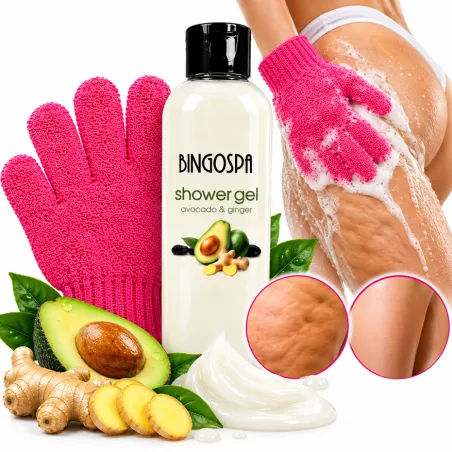 BingoSpa żel pod prysznic antycellulitowy na cellulit ujędrniający + rękawica do masażu zestaw