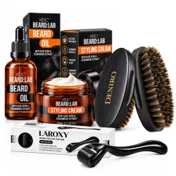 DERMA ROLLER do brody na porost zagęszczenie + Kartacz + Olejek + Balsam Deniro
