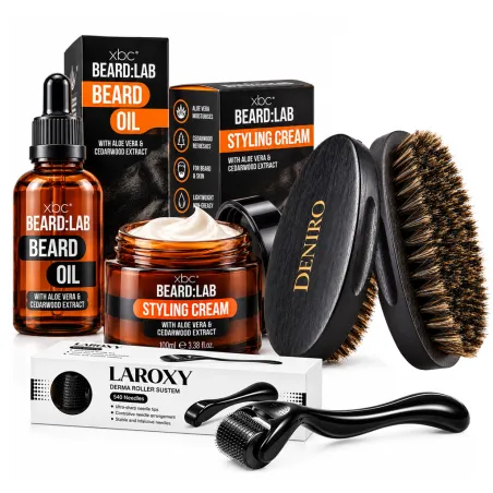 DERMA ROLLER do brody na porost zagęszczenie + Kartacz + Olejek + Balsam Deniro